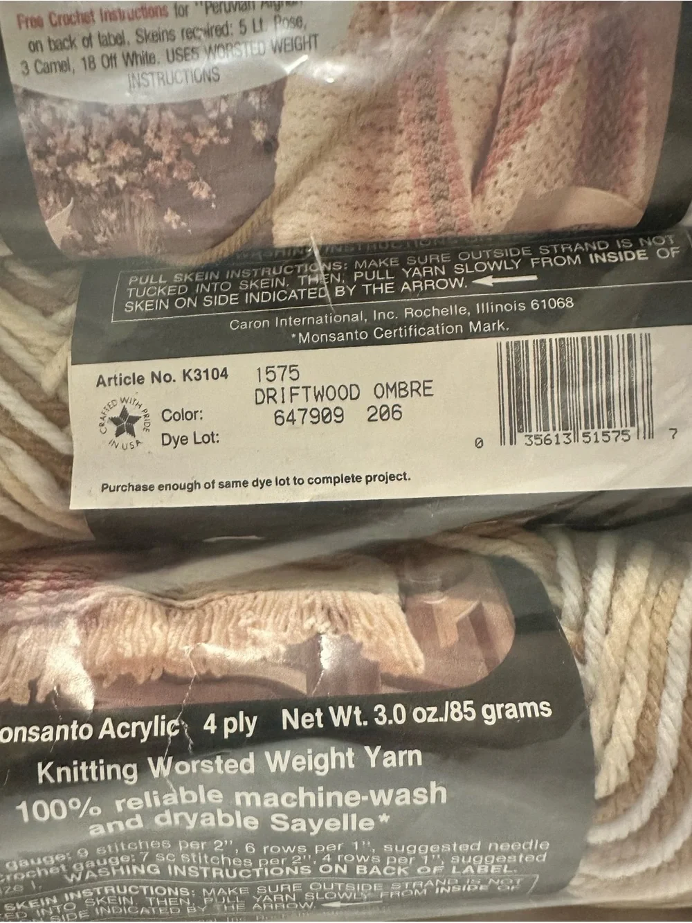 Caron Sayelle 4-Ply Yarn Driftwood Ombre Vintage Lot of 6 Skeins 2 Different Lot